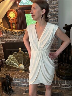 Express Cream Draped V-Neck Mini Dress